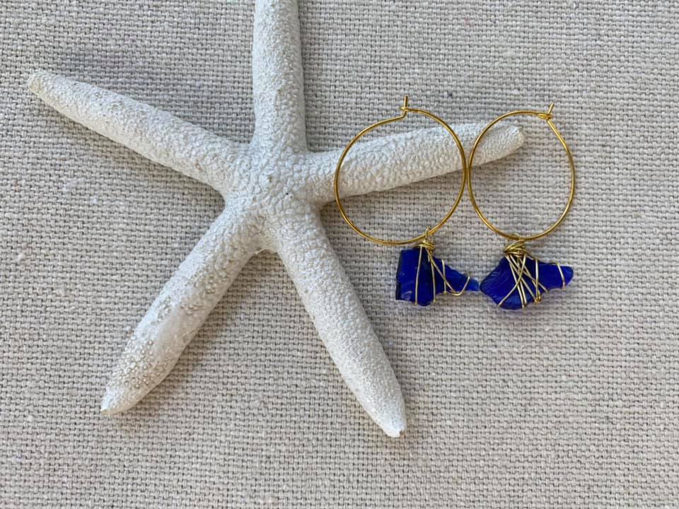 Deep blue seaglass earrings