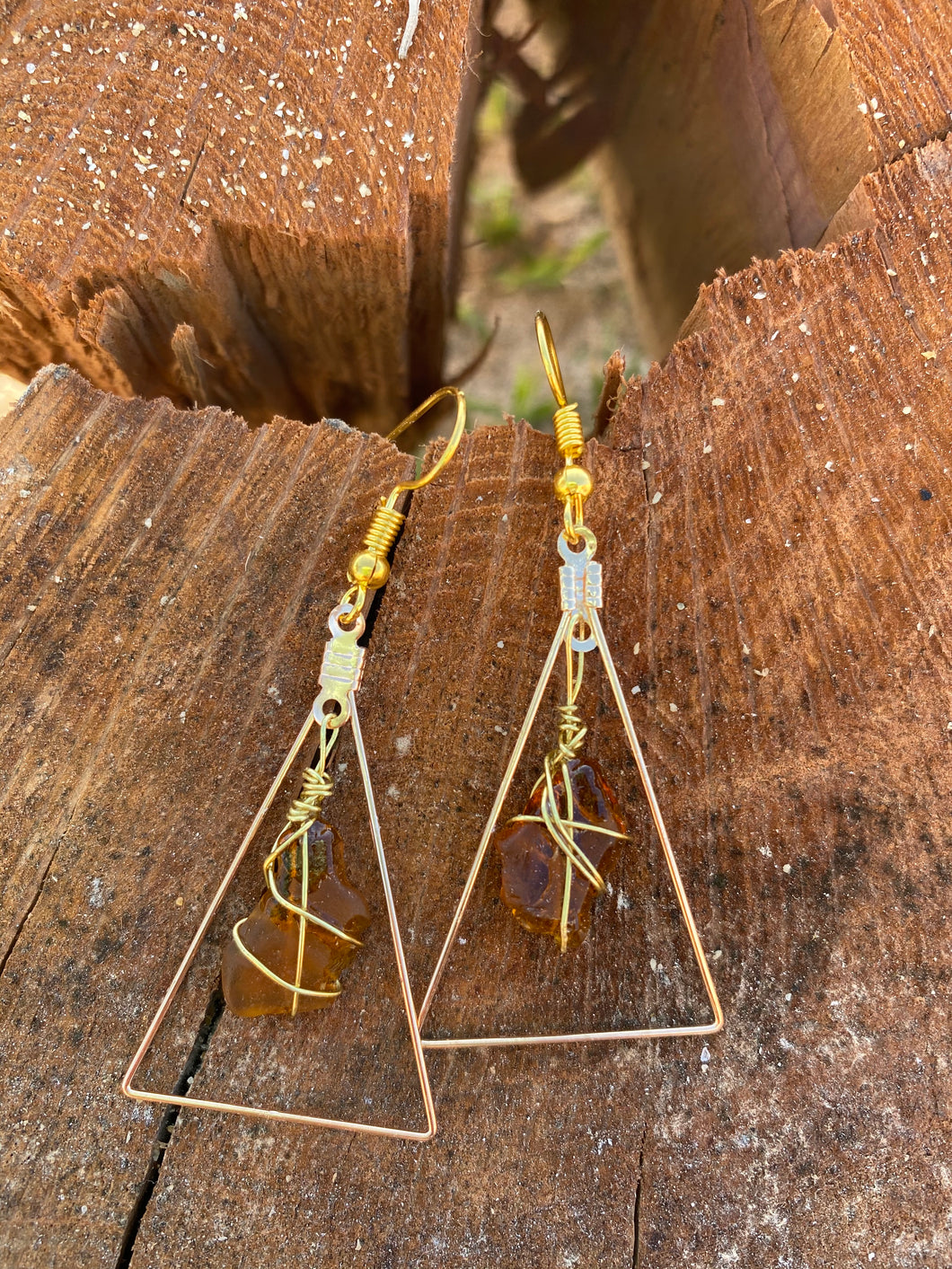 Deep Brown Triangle Seaglass Earrings