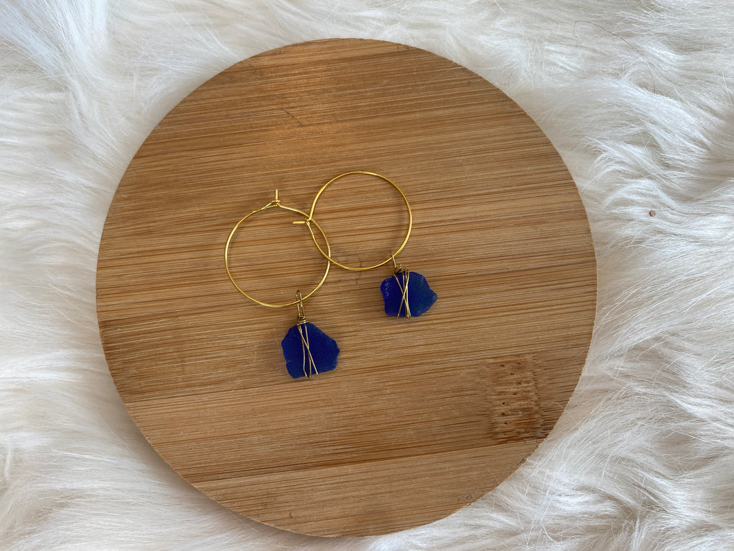 Deep blue seaglass earrings